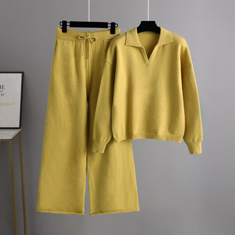 CALORA_ Dames herfst winter gebreide trui en broek set