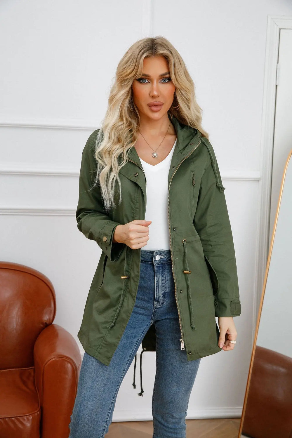 CALORA_ Dames katoenen trenchcoat met capuchon