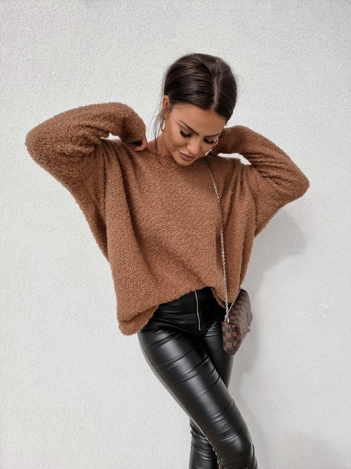 CALORA_ Dames losse gebreide trui met lange mouwen