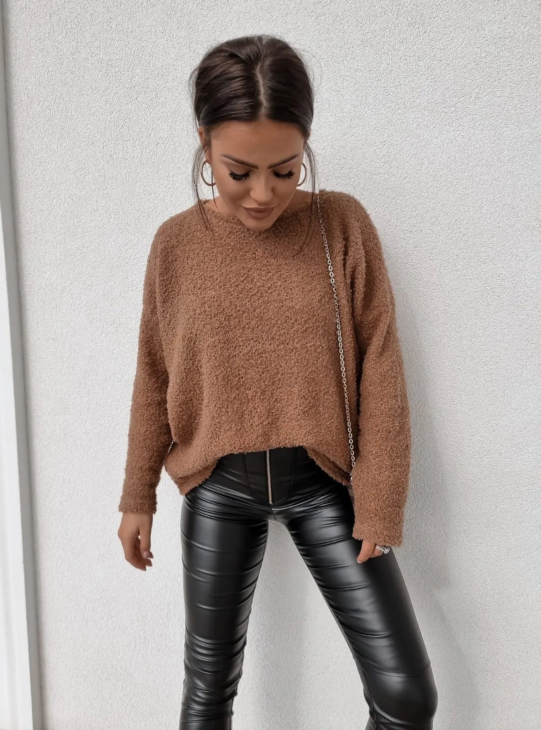 CALORA_ Dames losse gebreide trui met lange mouwen