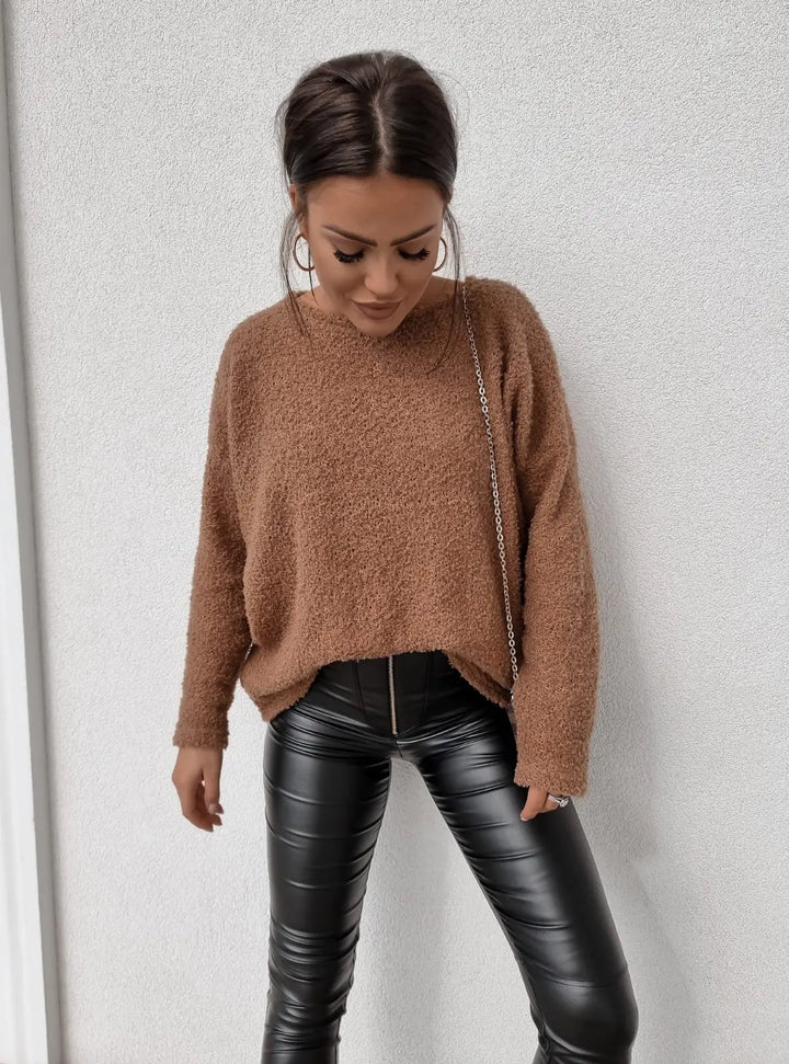 CALORA_ Dames losse gebreide trui met lange mouwen