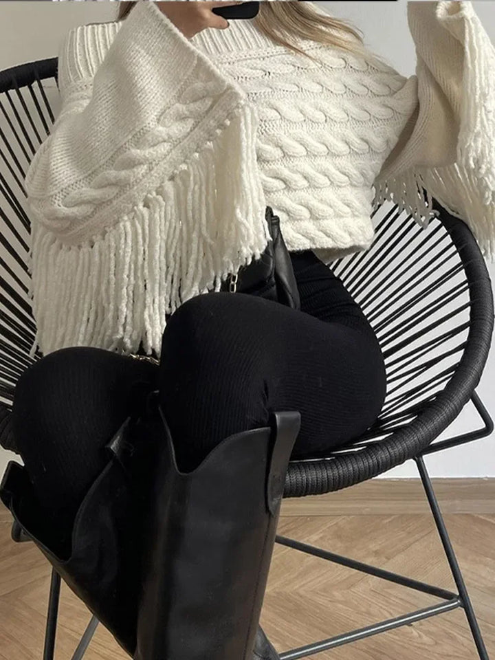 CALORA_ Dames off-shoulder kwastjes trui