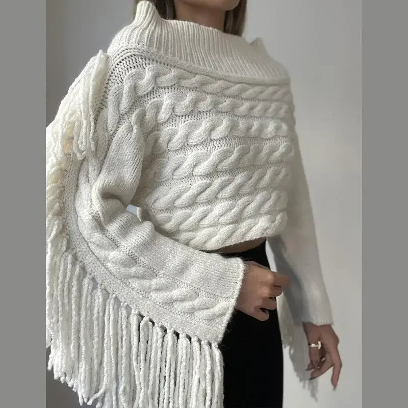 CALORA_ Dames off-shoulder kwastjes trui