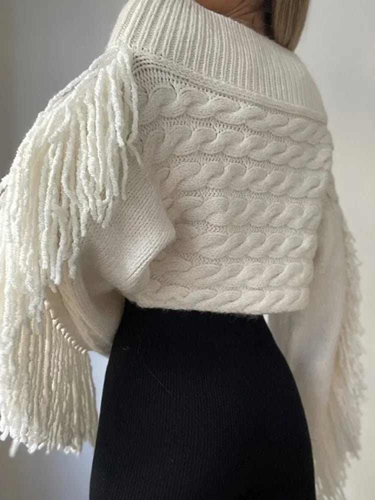 CALORA_ Dames off-shoulder kwastjes trui