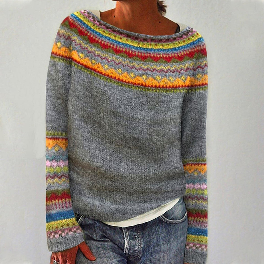 CALORA_ Dames ronde hals kleurblok losse pullover trui