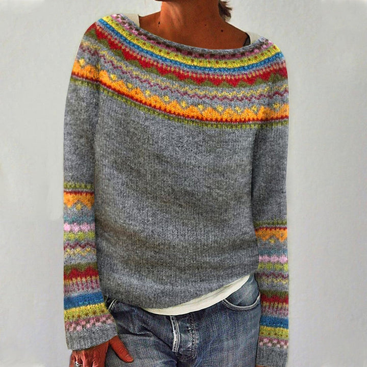 CALORA_ Dames ronde hals kleurblok losse pullover trui