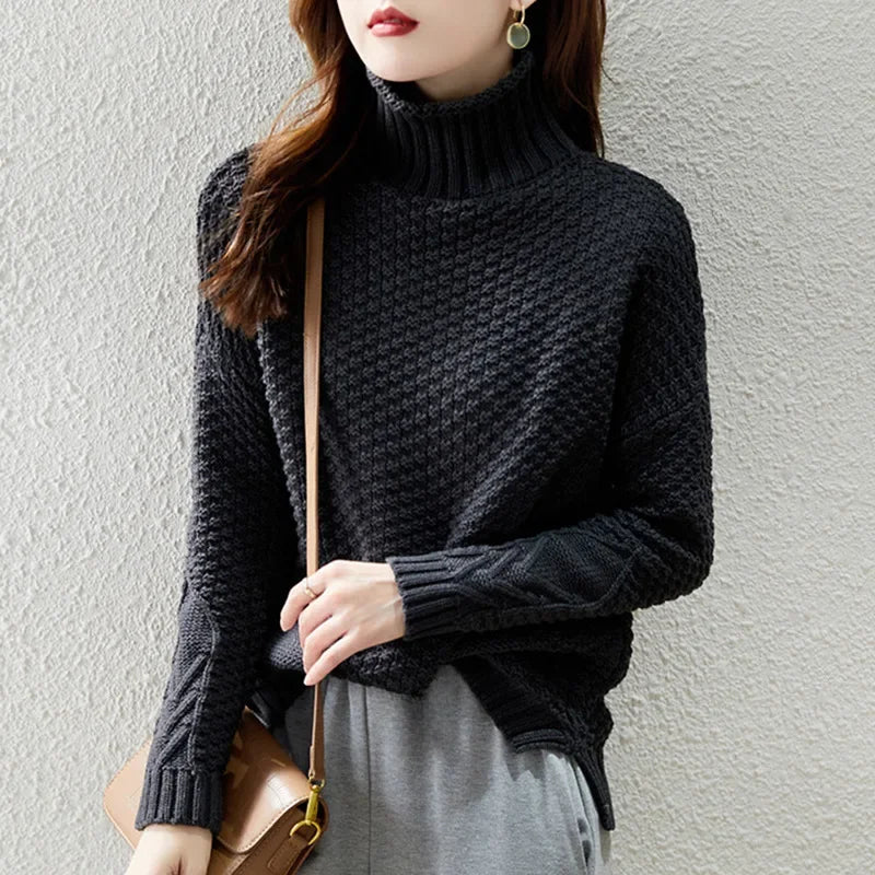 CALORA_ Dames winter losse gebreide trui verdikte top