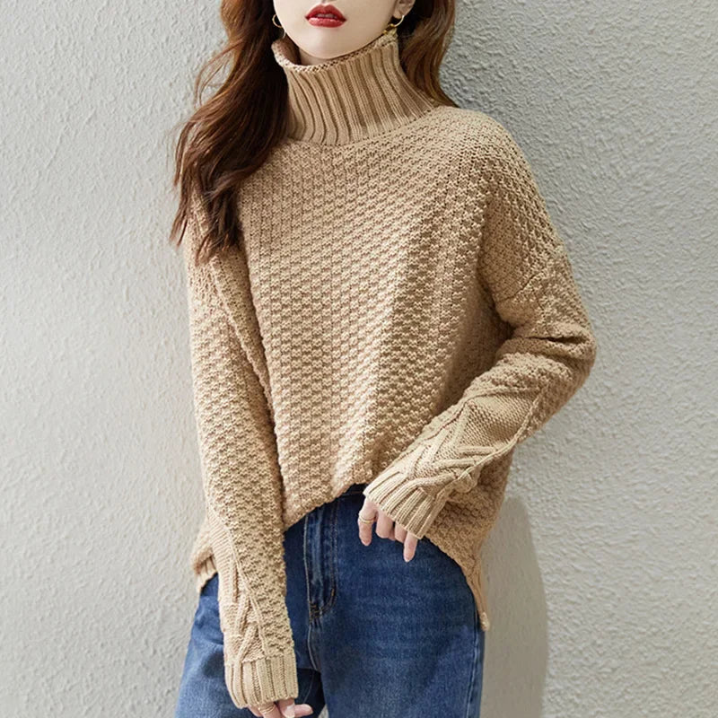 CALORA_ Dames winter losse gebreide trui verdikte top