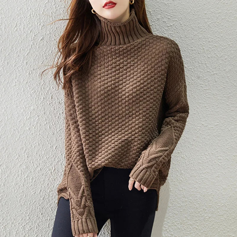 CALORA_ Dames winter losse gebreide trui verdikte top