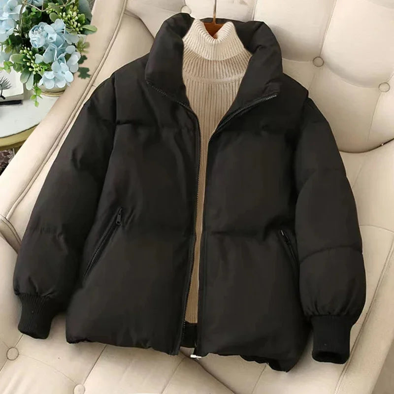 CALORA_ Dames winterpufferjas met rits en inkeping in de hals