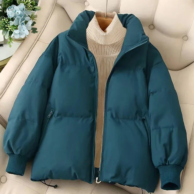CALORA_ Dames winterpufferjas met rits en inkeping in de hals