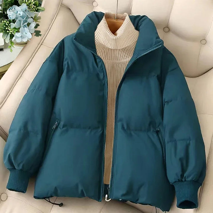 CALORA_ Dames winterpufferjas met rits en inkeping in de hals