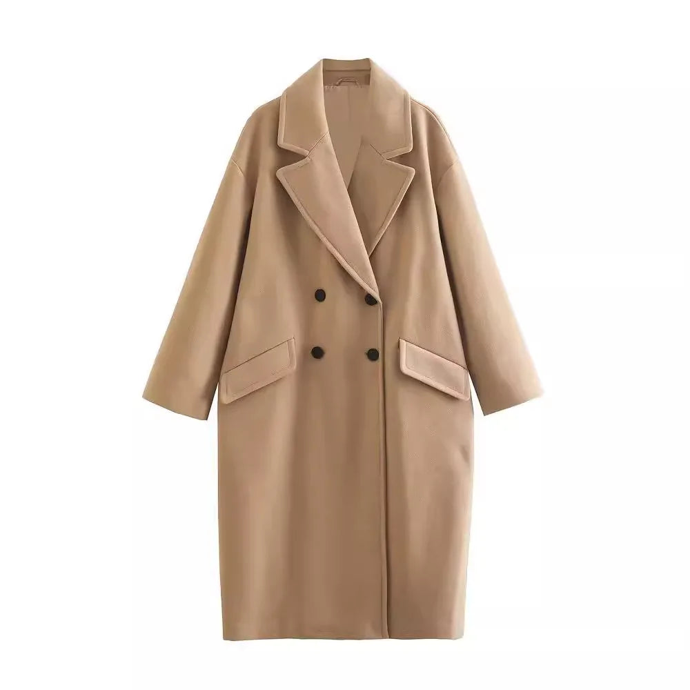 CALORA_ Dames Trenchcoat met Dubbele Rij Knopen en Revers voor Vrouwen