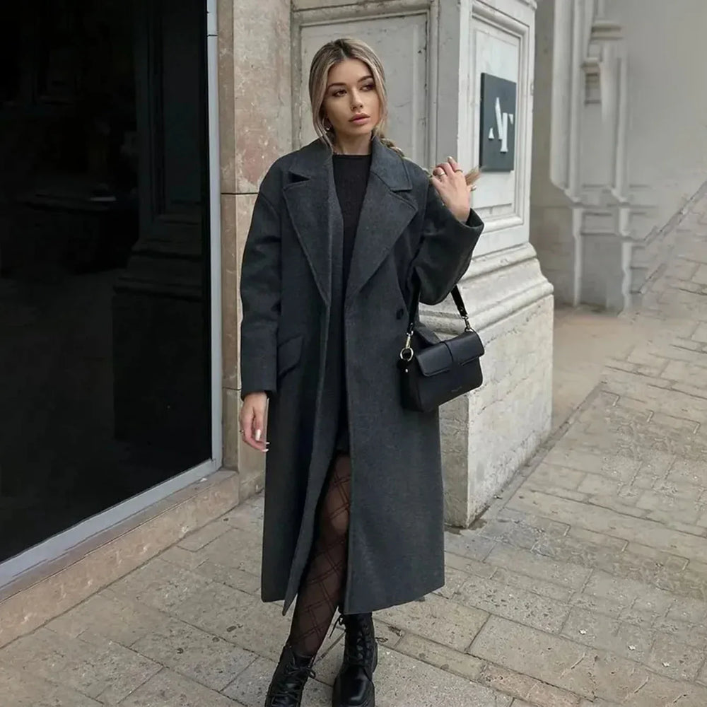 CALORA_ Dames Trenchcoat met Dubbele Rij Knopen en Revers voor Vrouwen