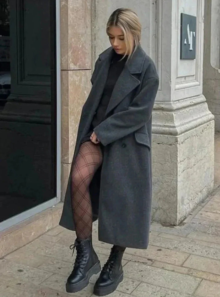 CALORA_ Dames Trenchcoat met Dubbele Rij Knopen en Revers voor Vrouwen