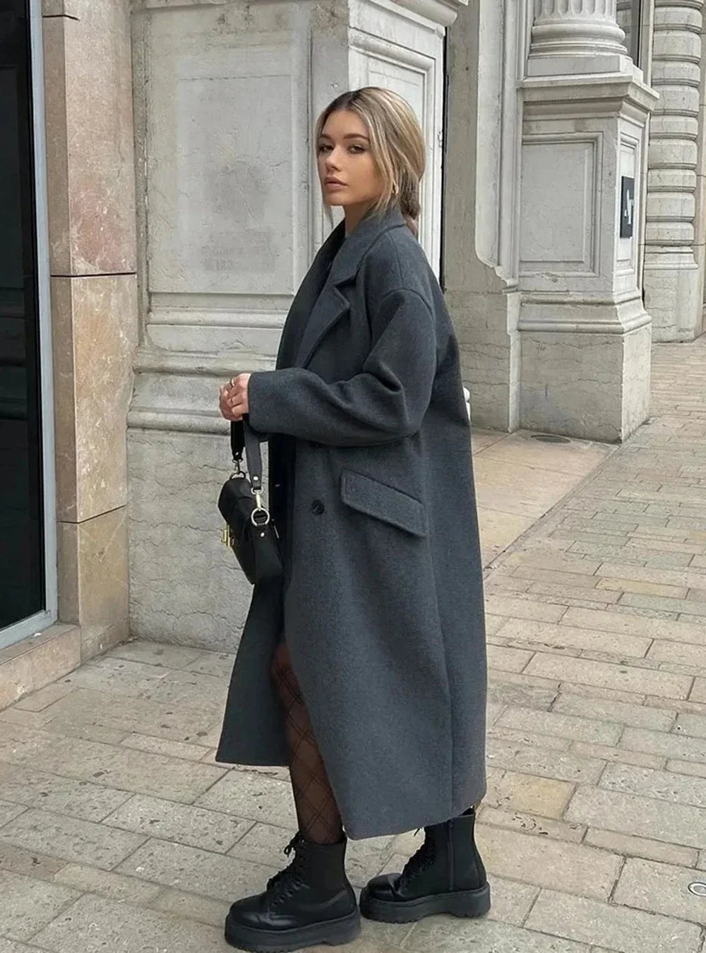 CALORA_ Dames Trenchcoat met Dubbele Rij Knopen en Revers voor Vrouwen