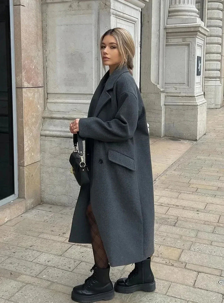 CALORA_ Dames Trenchcoat met Dubbele Rij Knopen en Revers voor Vrouwen
