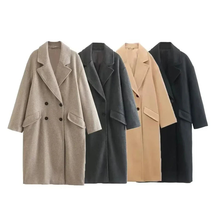 CALORA_ Dames Trenchcoat met Dubbele Rij Knopen en Revers voor Vrouwen