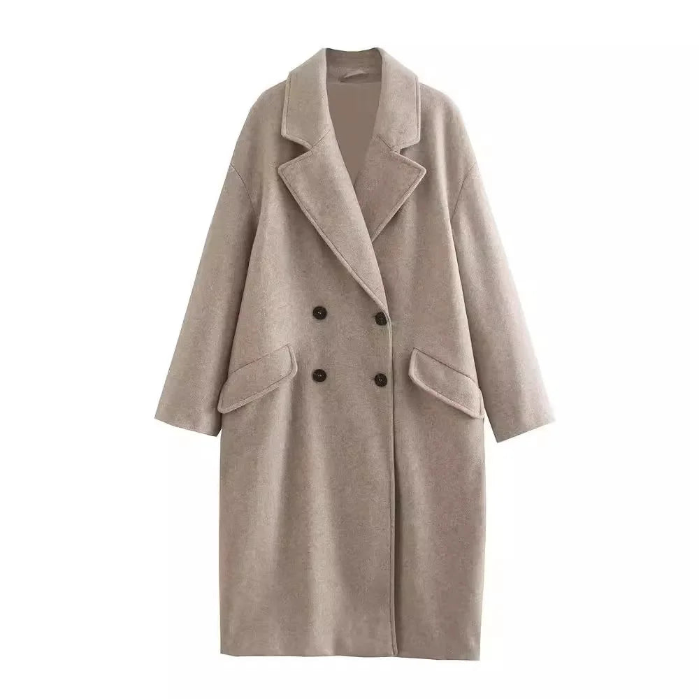 CALORA_ Dames Trenchcoat met Dubbele Rij Knopen en Revers voor Vrouwen
