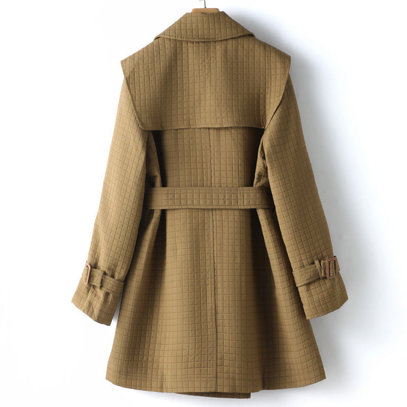CALORA_ Dames Trenchcoat met Vierkante Ruit en Revers voor Elegante Stijl