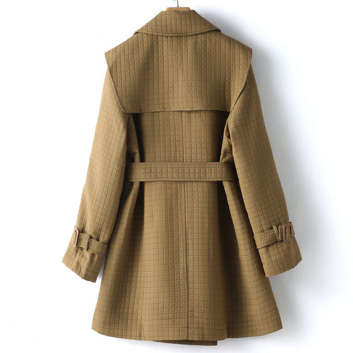 CALORA_ Dames Trenchcoat met Vierkante Ruit en Revers voor Elegante Stijl