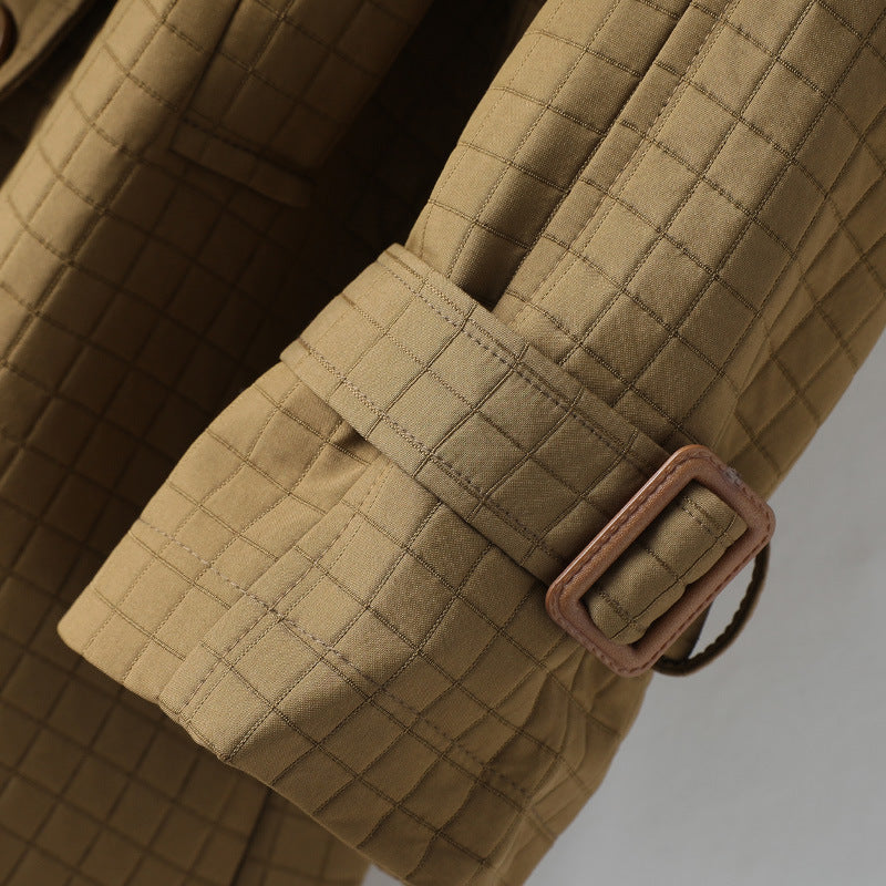 CALORA_ Dames Trenchcoat met Vierkante Ruit en Revers voor Elegante Stijl