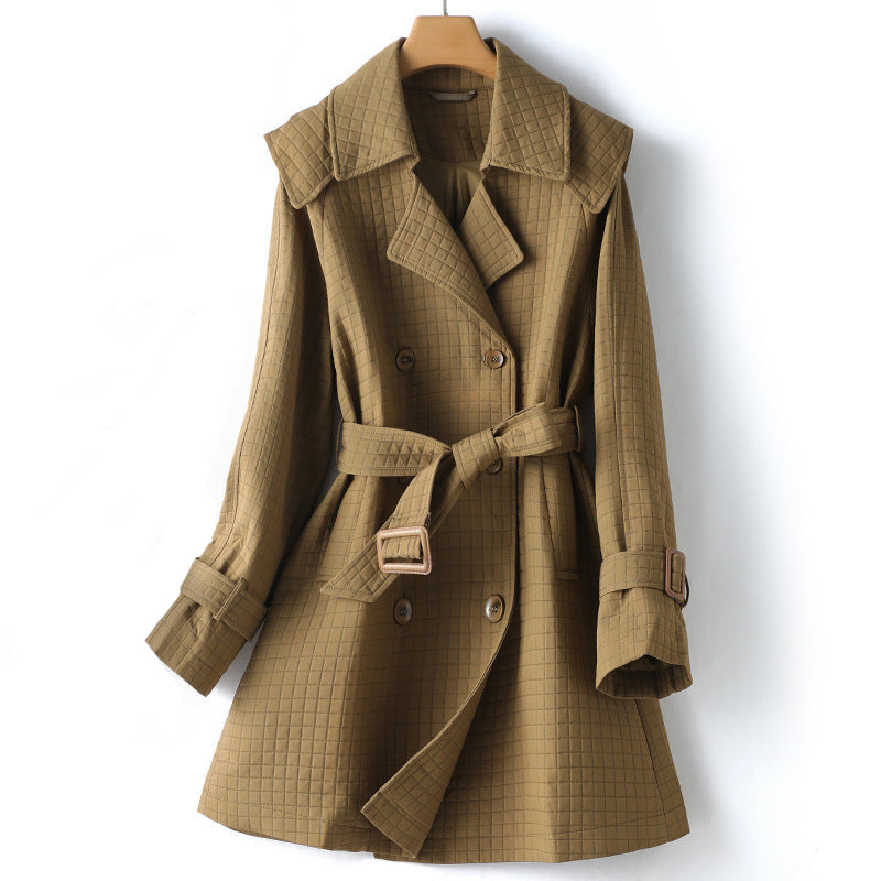 CALORA_ Dames Trenchcoat met Vierkante Ruit en Revers voor Elegante Stijl