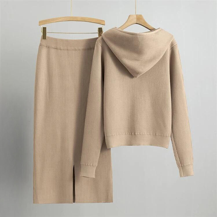 CALORA_ Diamant hoodie vest rok set