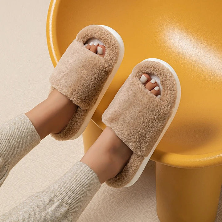 CALORA_ Dikke Pluche Open Teen Huis Slippers voor Dames met Bont