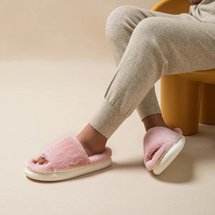 CALORA_ Dikke Pluche Open Teen Huis Slippers voor Dames met Bont