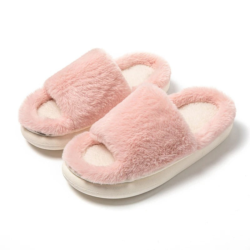 CALORA_ Dikke Pluche Open Teen Huis Slippers voor Dames met Bont