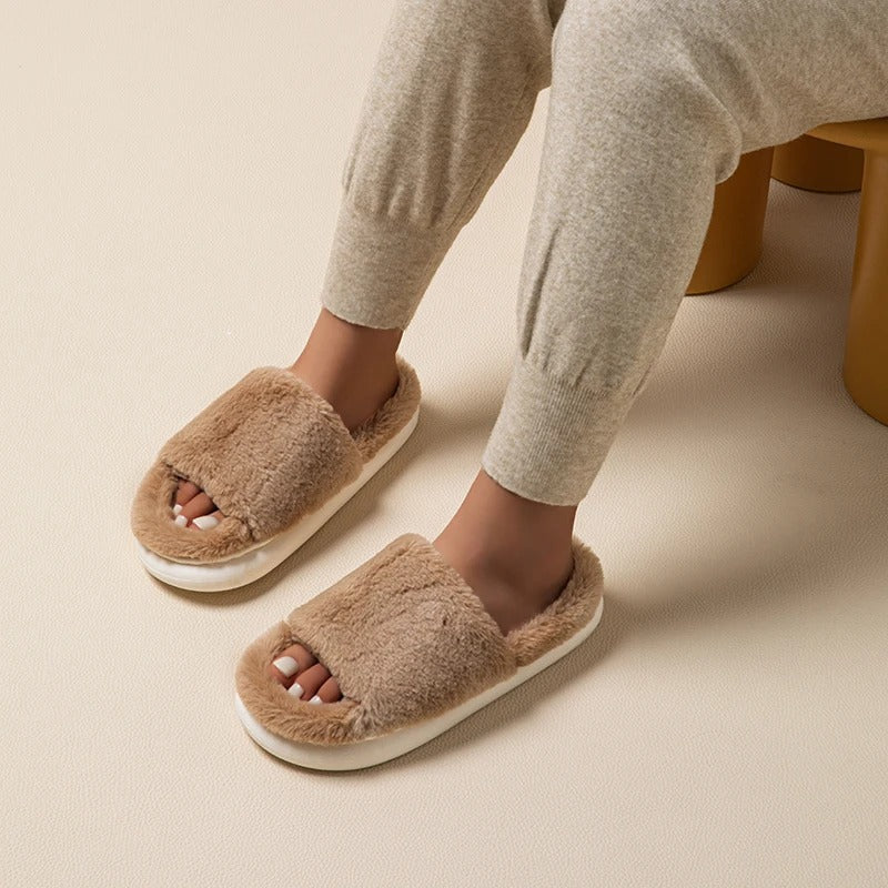 CALORA_ Dikke Pluche Open Teen Huis Slippers voor Dames met Bont