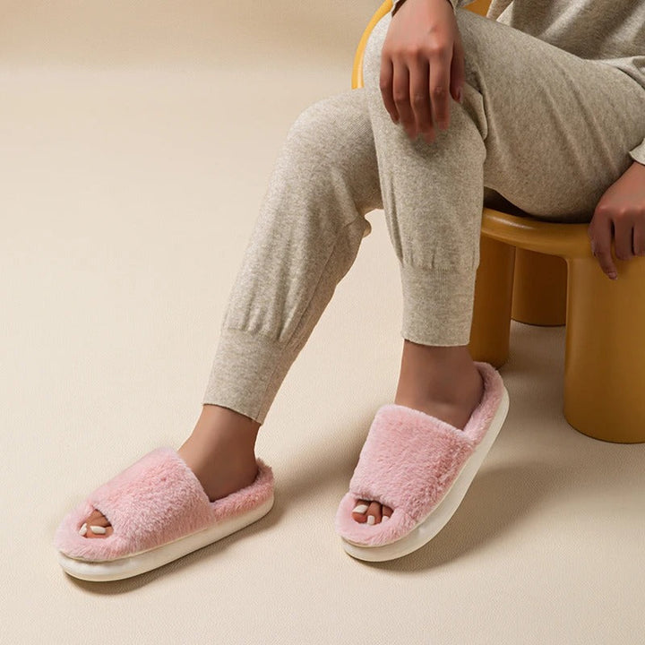 CALORA_ Dikke Pluche Open Teen Huis Slippers voor Dames met Bont