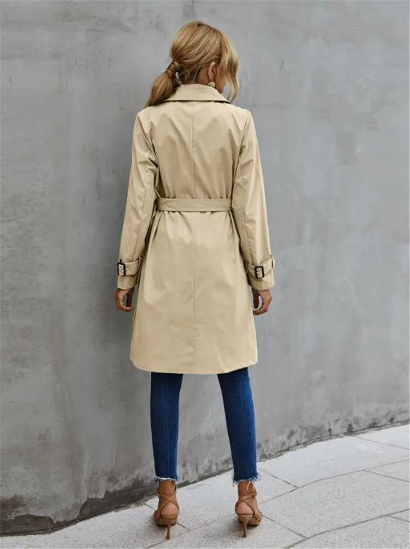 CALORA_ Divar | Dames casual trenchcoat met dubbele rij knopen en reverskraag