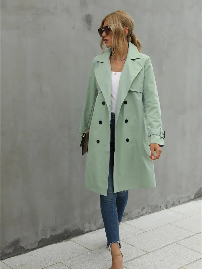 CALORA_ Divar | Dames casual trenchcoat met dubbele rij knopen en reverskraag