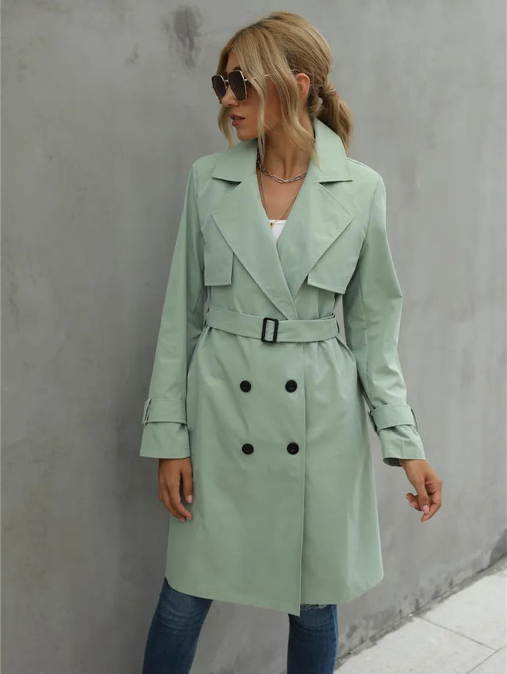 CALORA_ Divar | Dames casual trenchcoat met dubbele rij knopen en reverskraag