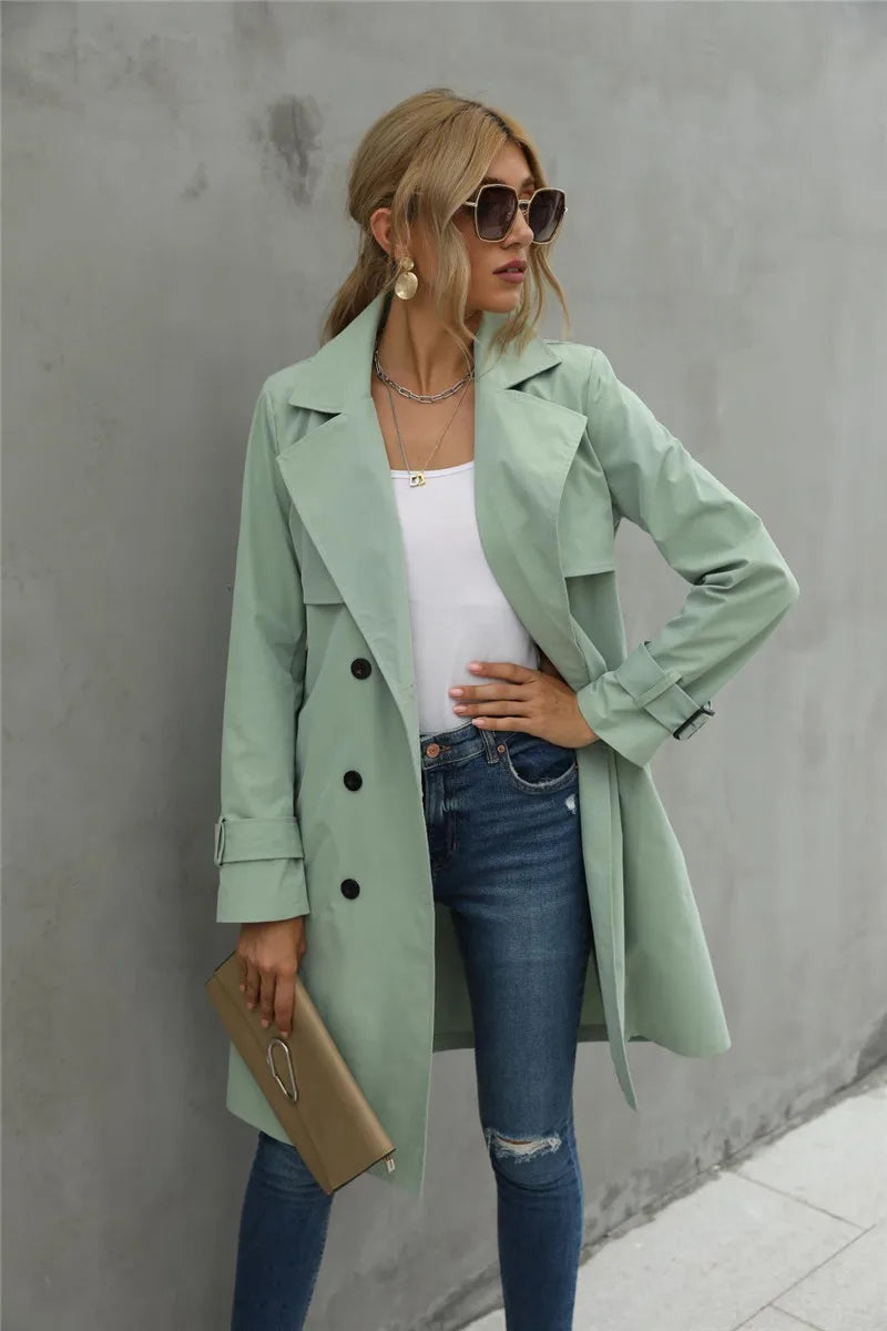 CALORA_ Divar | Dames casual trenchcoat met dubbele rij knopen en reverskraag