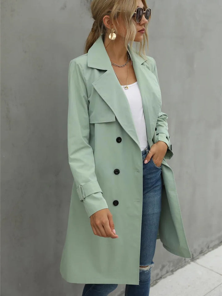 CALORA_ Divar | Dames casual trenchcoat met dubbele rij knopen en reverskraag
