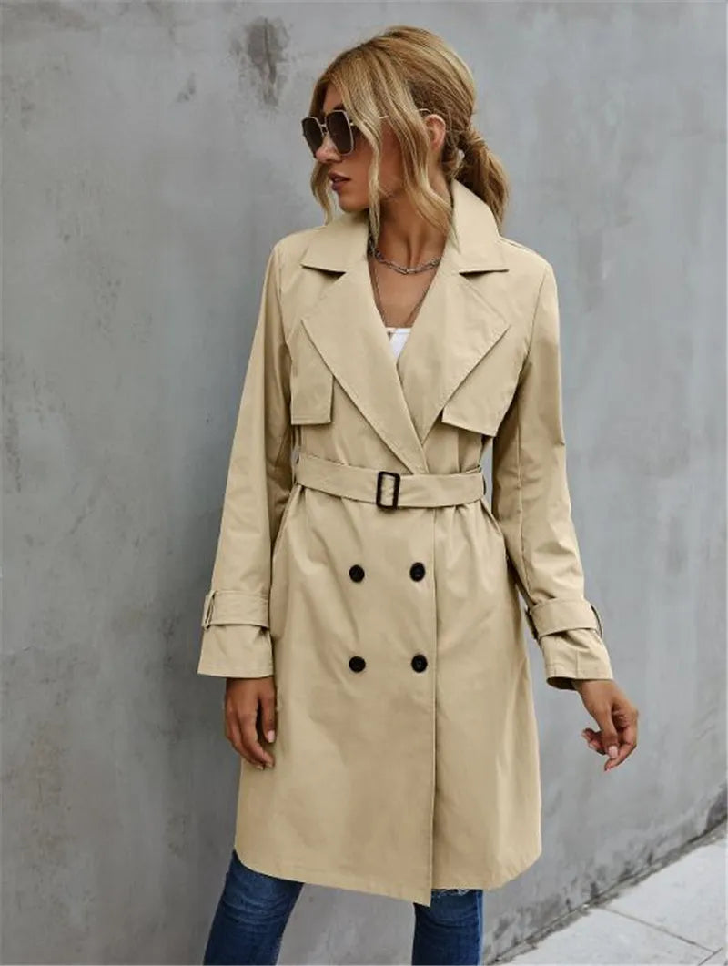 CALORA_ Divar | Dames casual trenchcoat met dubbele rij knopen en reverskraag