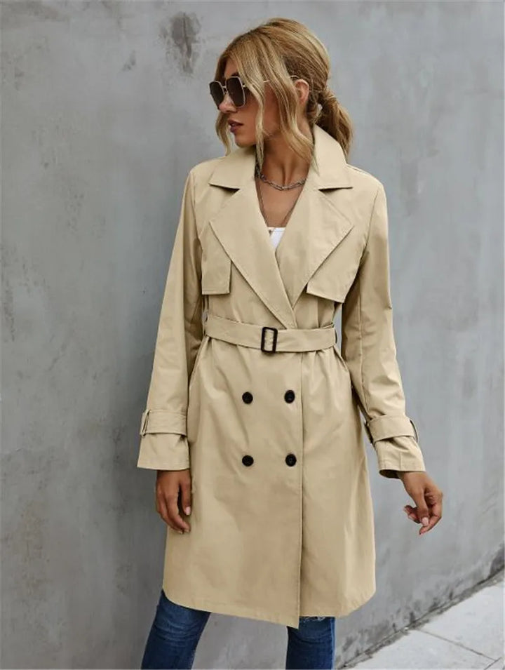 CALORA_ Divar | Dames casual trenchcoat met dubbele rij knopen en reverskraag