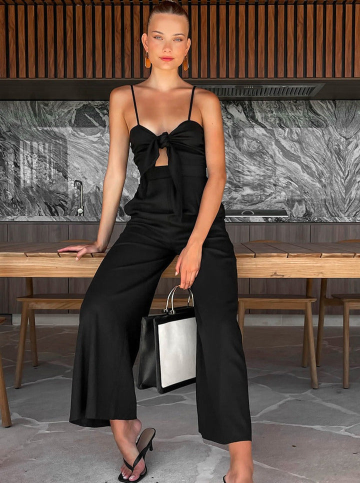 CALORA_ Effen Kleur Mouwloze Riem Jumpsuit voor Vakantie