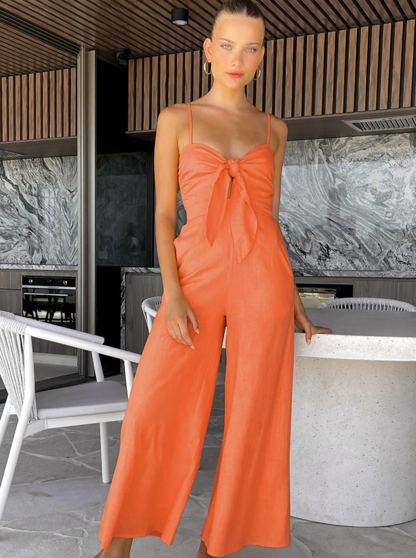 CALORA_ Effen Kleur Mouwloze Riem Jumpsuit voor Vakantie