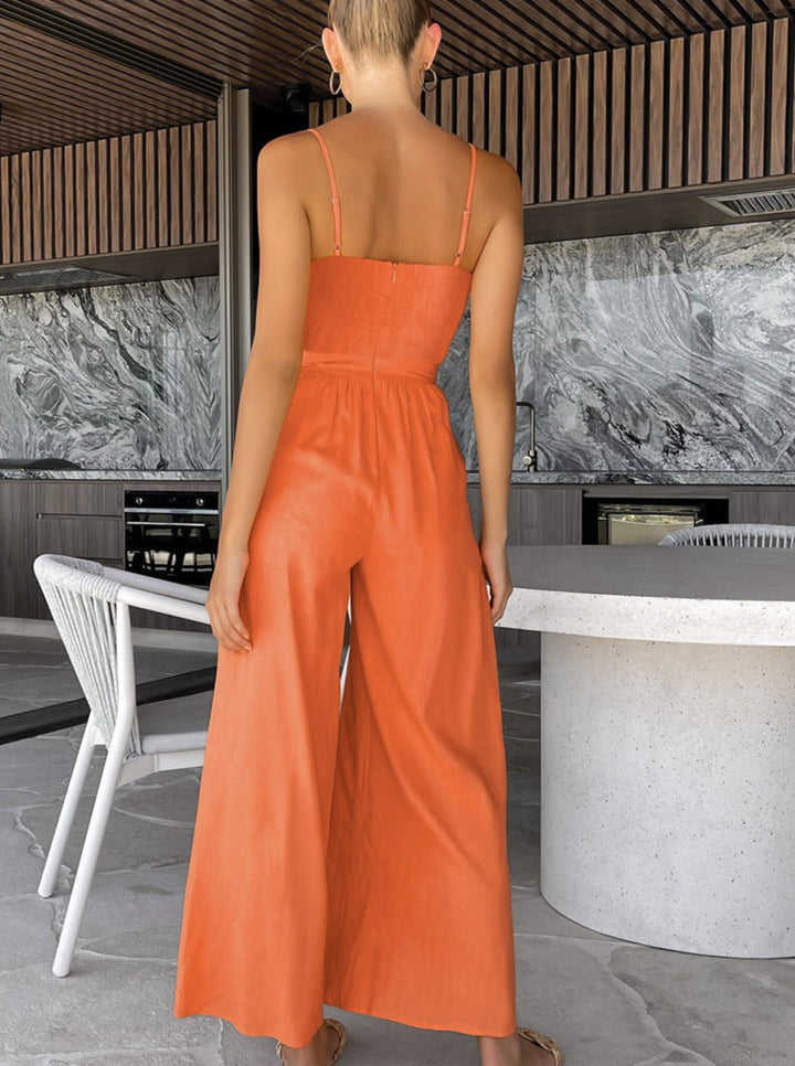 CALORA_ Effen Kleur Mouwloze Riem Jumpsuit voor Vakantie