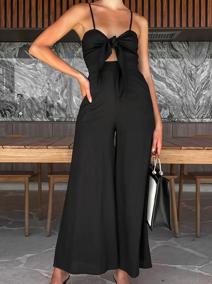 CALORA_ Effen Kleur Mouwloze Riem Jumpsuit voor Vakantie