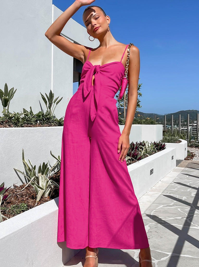 CALORA_ Effen Kleur Mouwloze Riem Jumpsuit voor Vakantie