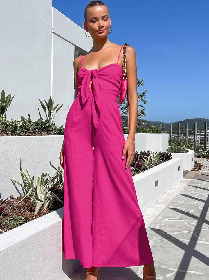 CALORA_ Effen Kleur Mouwloze Riem Jumpsuit voor Vakantie