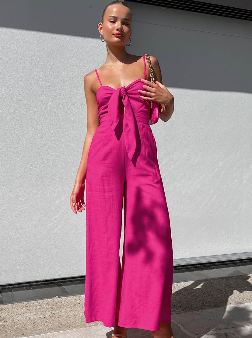 CALORA_ Effen Kleur Mouwloze Riem Jumpsuit voor Vakantie