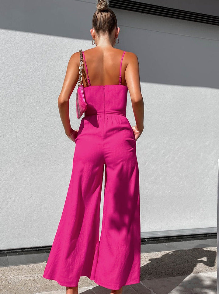 CALORA_ Effen Kleur Mouwloze Riem Jumpsuit voor Vakantie
