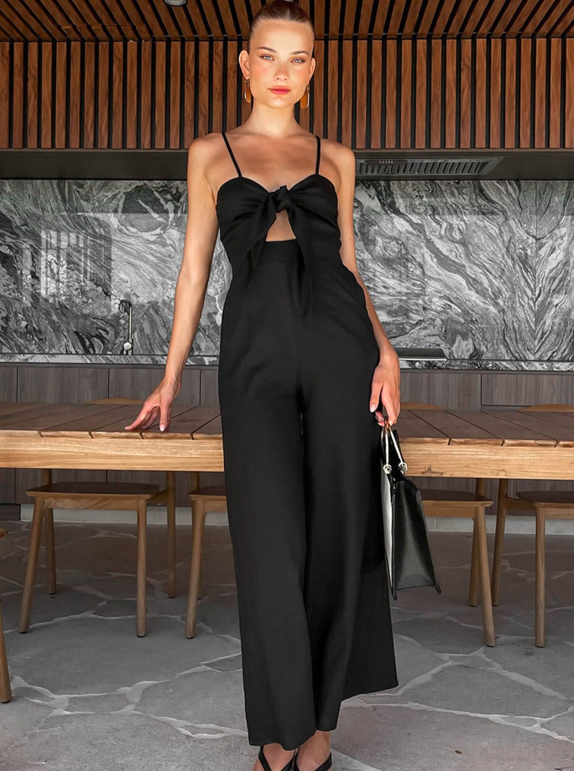 CALORA_ Effen Kleur Mouwloze Riem Jumpsuit voor Vakantie