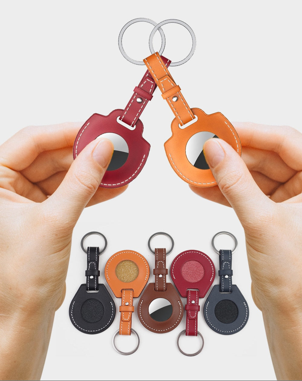 CALORA_ Elegante AirTag Sleutelhanger van Leer met Baseus Ontwerp
